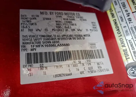 2008 Ford Expedition El Xlt from USA, damaged, VIN 1FMFK16598LA55680